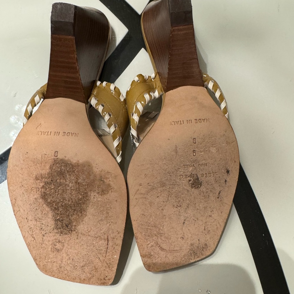 Kate Spade Tan and Red Mule Sandals with Braided Trim - Picture 4 of 6